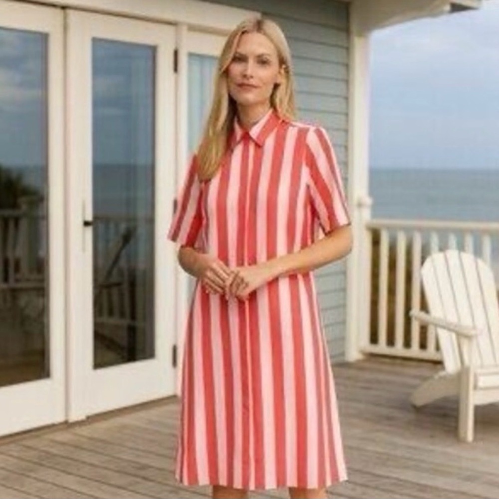 Atlantic Pacific X Lake Azure Striped Marine Caftan Midi Dress SMALL